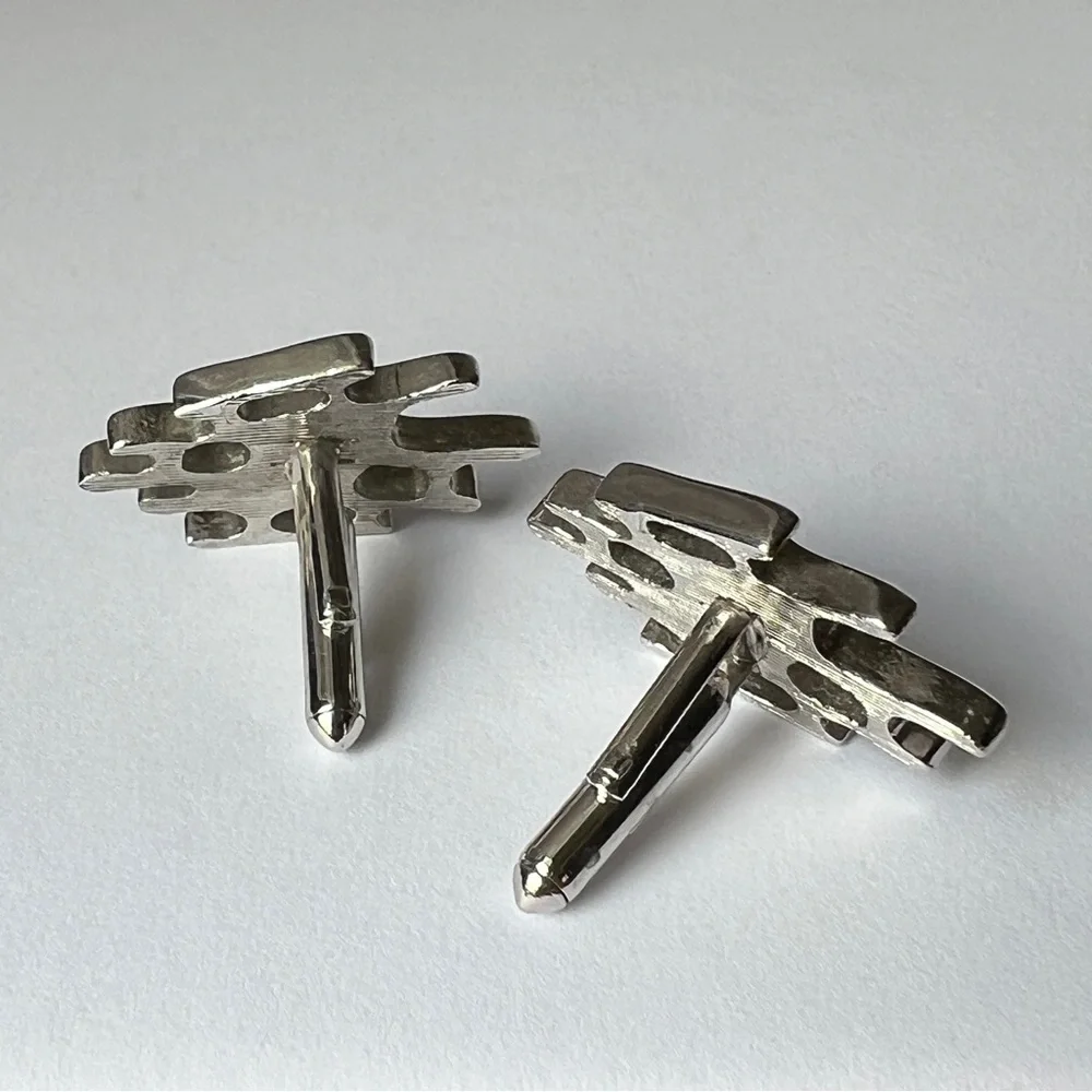 Vintage Mid-Century Modern MCM Atomic Cufflinks Silver Blue Accents Unusual